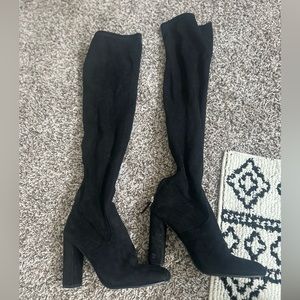 Black Steve Madden thigh high boots with heels. Size 8.5. Gently used